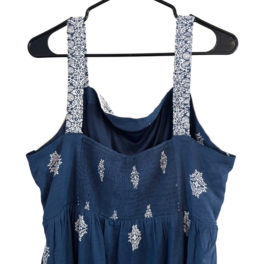 Lucky Brand Blue Medallion Print Maxi Dress, XL, Smocked Back, Pockets‎ - Picture 7 of 14